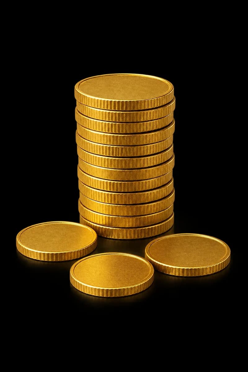 A stack of plain gold coins with a few loose coins beside it